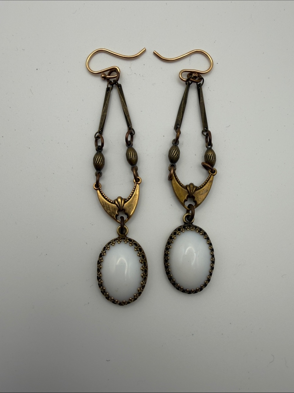 Mark Edge - Gold-Tone Drop Earrings with White Cabochon Accent - Picture 2 of 4
